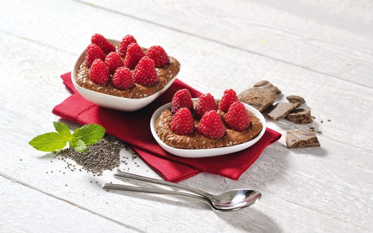 Chia-Schoko-Pudding mit Himbeeren